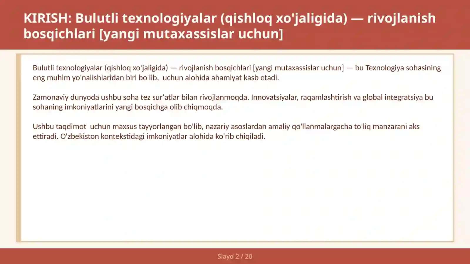 Bulutli texnologiyalar (qishloq xo'jaligida) — rivojlanish bosqichlari [yangi mutaxassislar uchun] 2