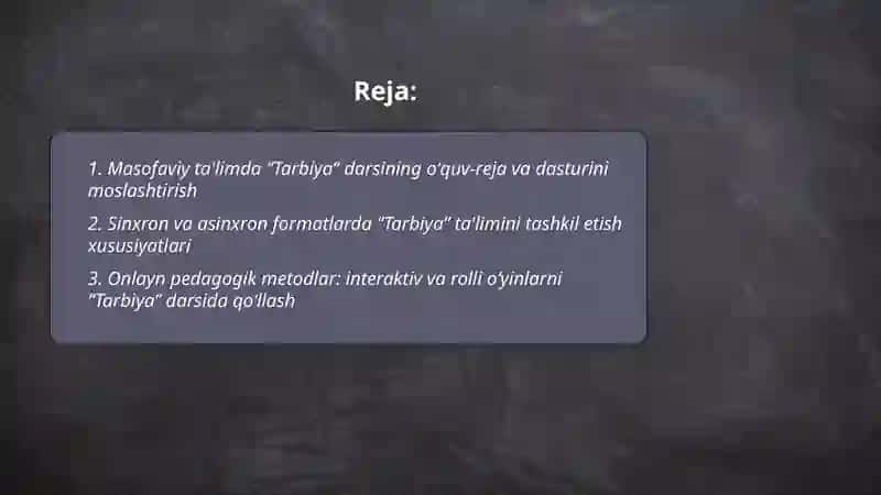 Masofaviy ta'limda "Tarbiya" fanini oʻqitish 2