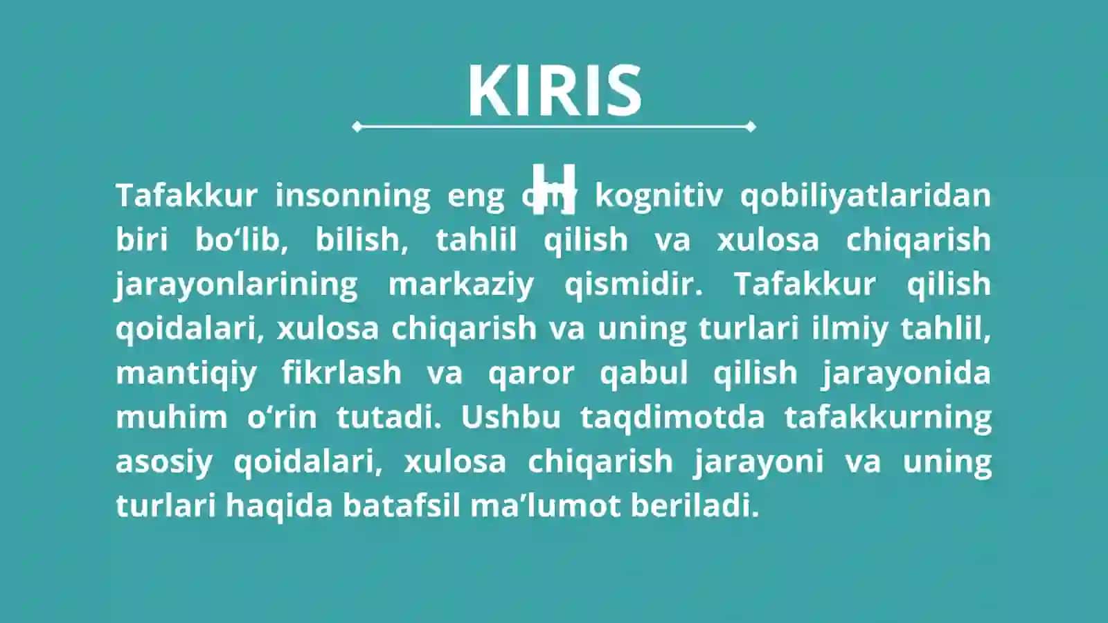 TAFAKKUR QILISH QOIDALARI, XULOSA VA UNING TURLARI 2