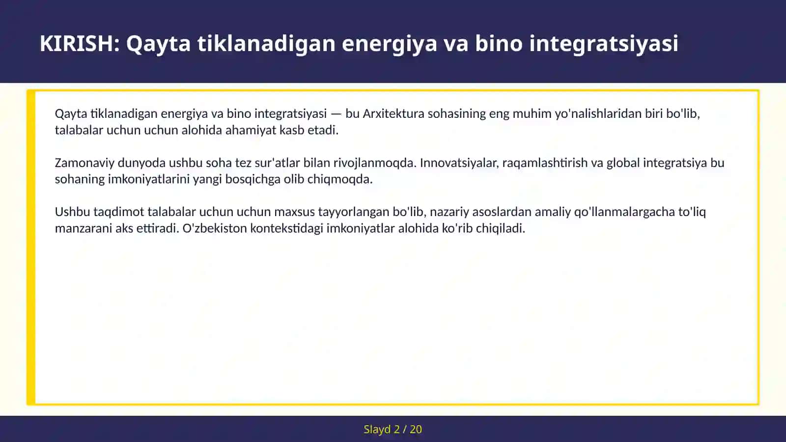 QAYTA TIKLANADIGAN ENERGIYA VA BINO INTEGRATSIYASI 2