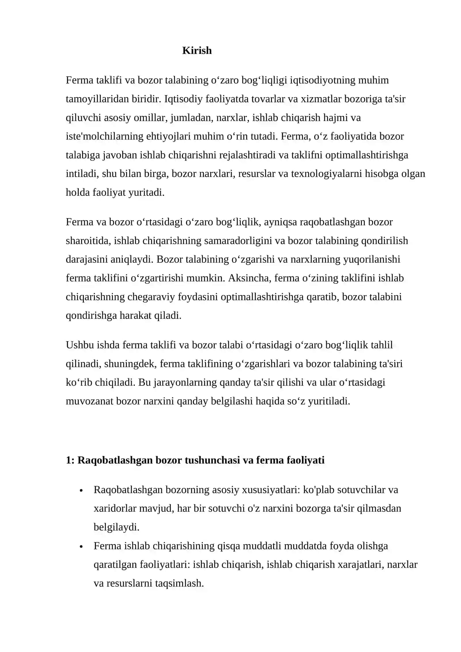 Raqobatlashgan bozor sharoitida qisqa muddatli oraliqda ferma foydasini maksimal darajaga keltirish va uning taklifi 2