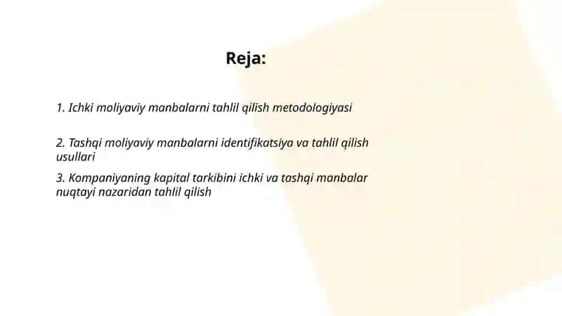 Tashqi va ichki molyaviy manbalarni tahlil qilish 2