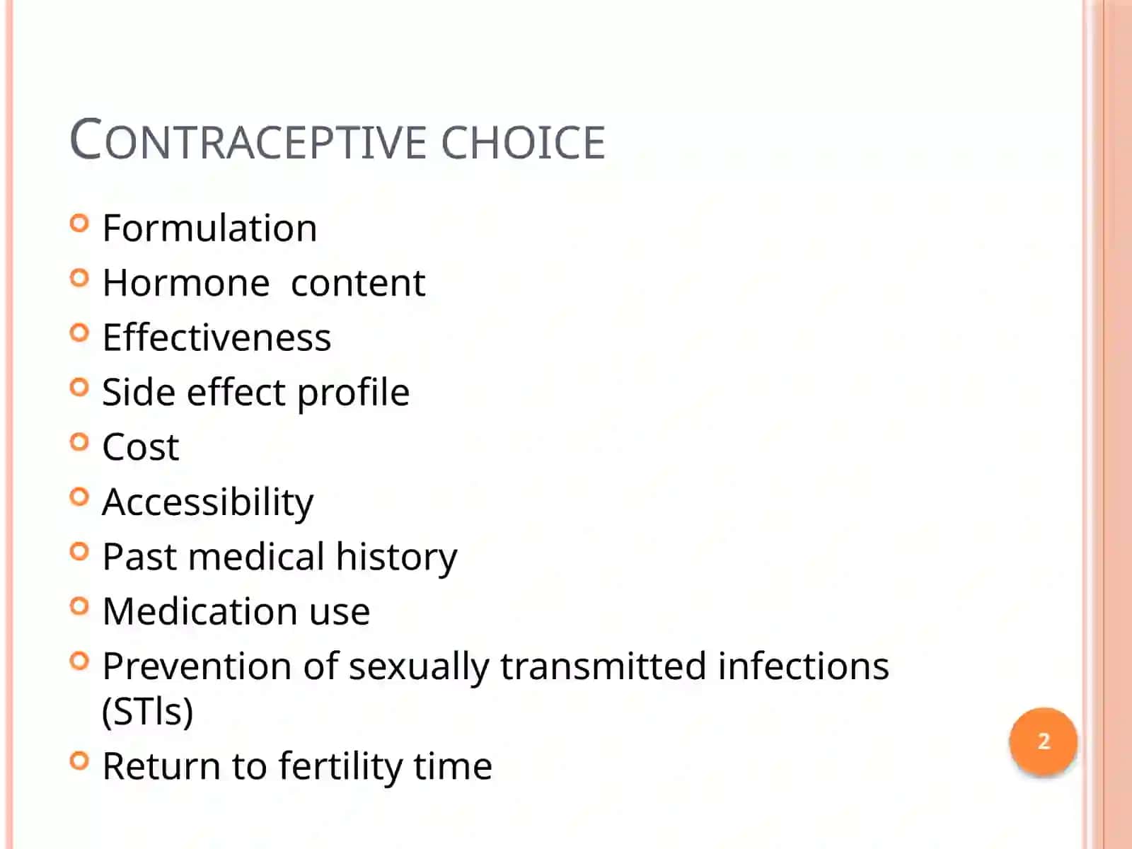 Pharmacological contraception 2