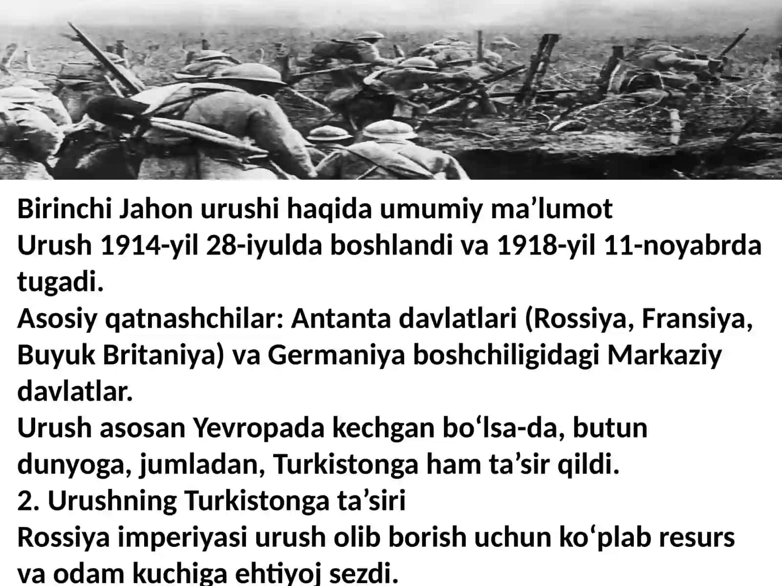 Birinchi jahon urushining Turkiston o‘lkasiga ta’siri. 1916-yil milliy-ozodlik harakati 2