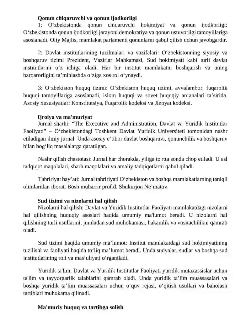 Davlat Va Yuridik Institutlar Faoliyati 2