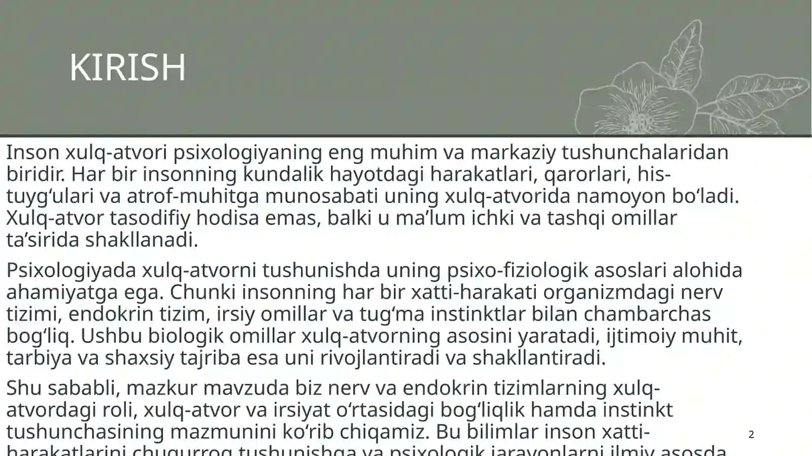 Xulq-atvorining psixofiziologik asoslari (12 slaydli prezentatsiya) 2