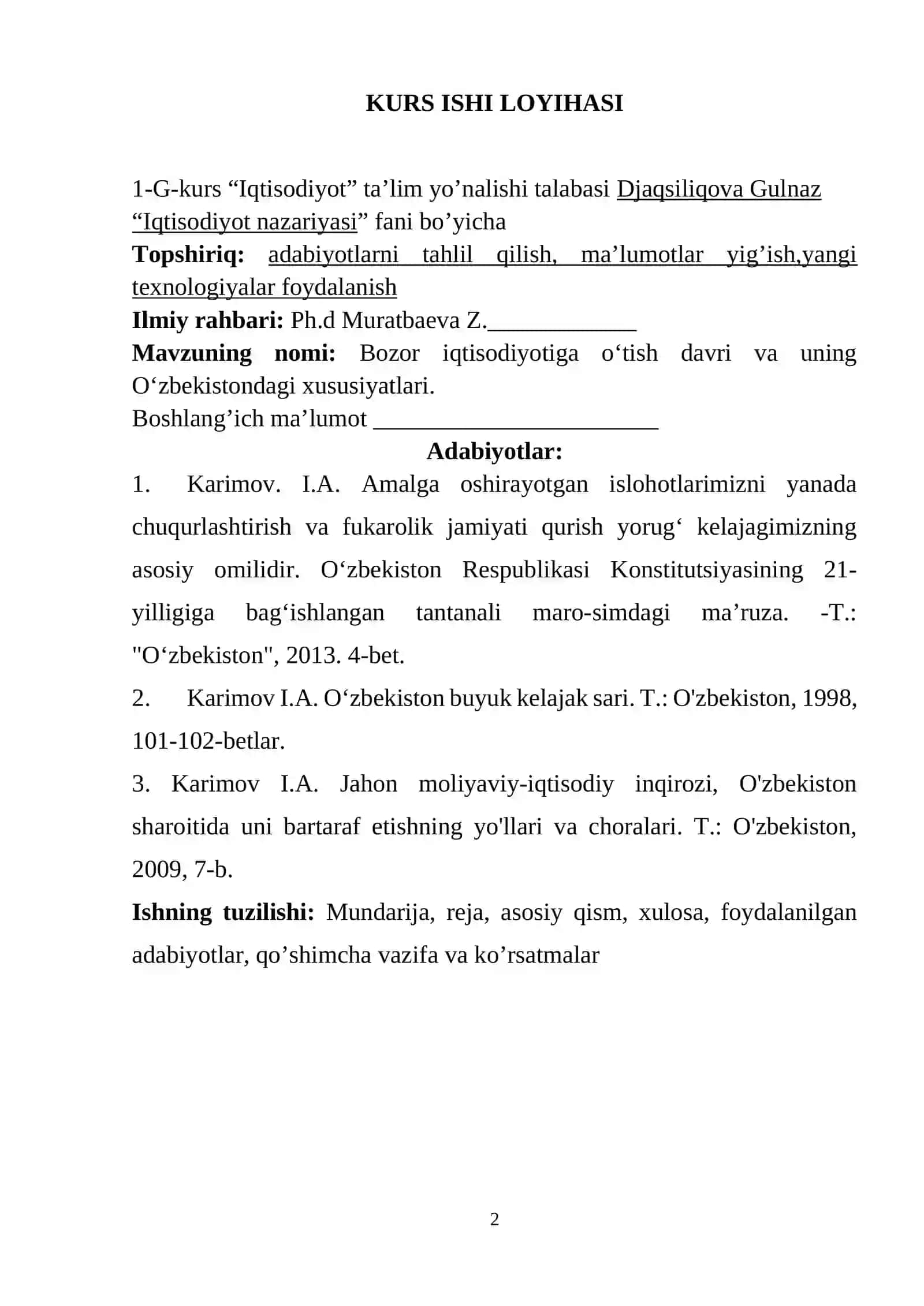 Bozor iqtisodiyotiga o‘tish davri va uning O‘zbekistondagi xususiyatlari 2