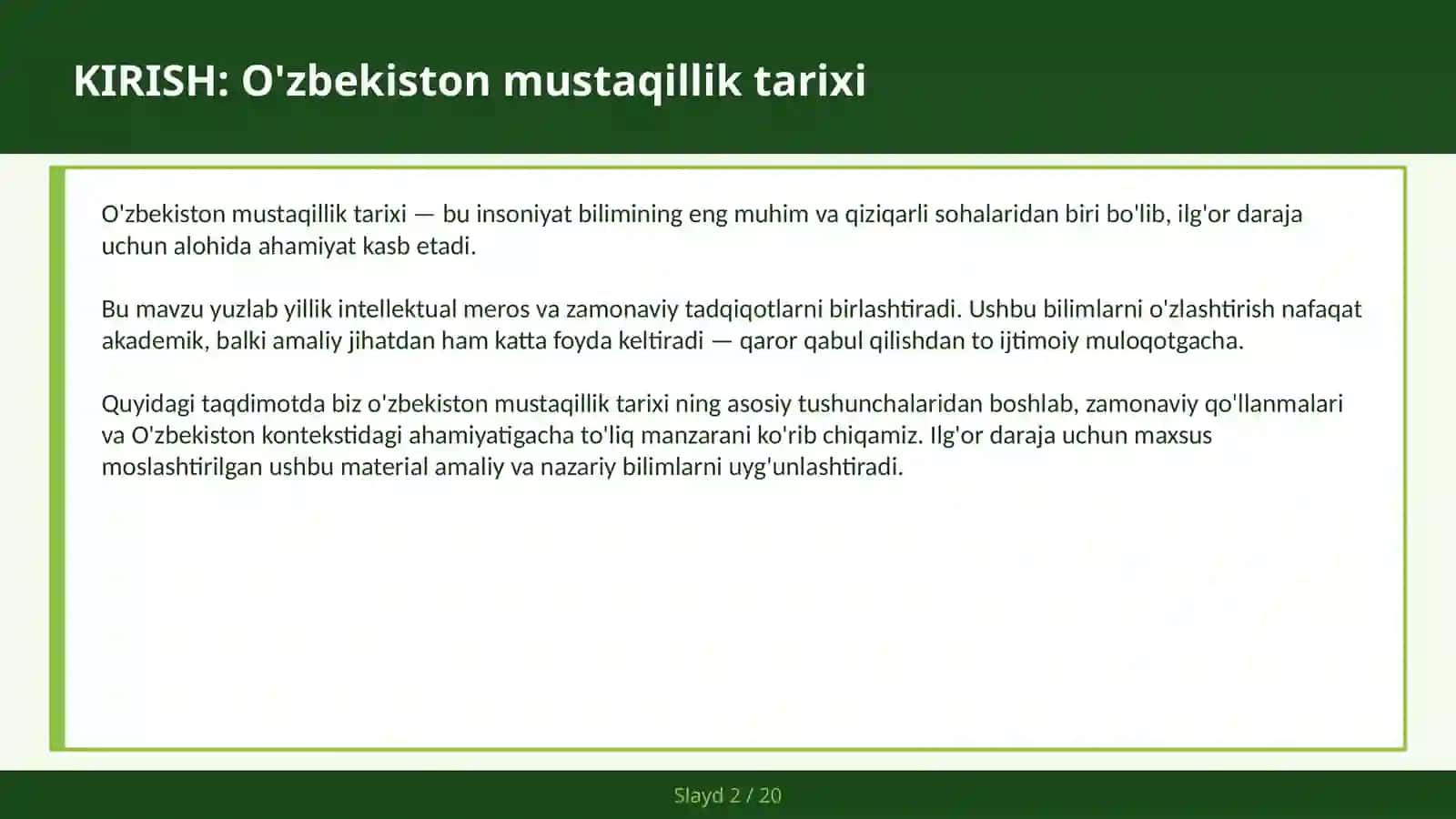 O'ZBEKISTON MUSTAQILLIK TARIXI 2