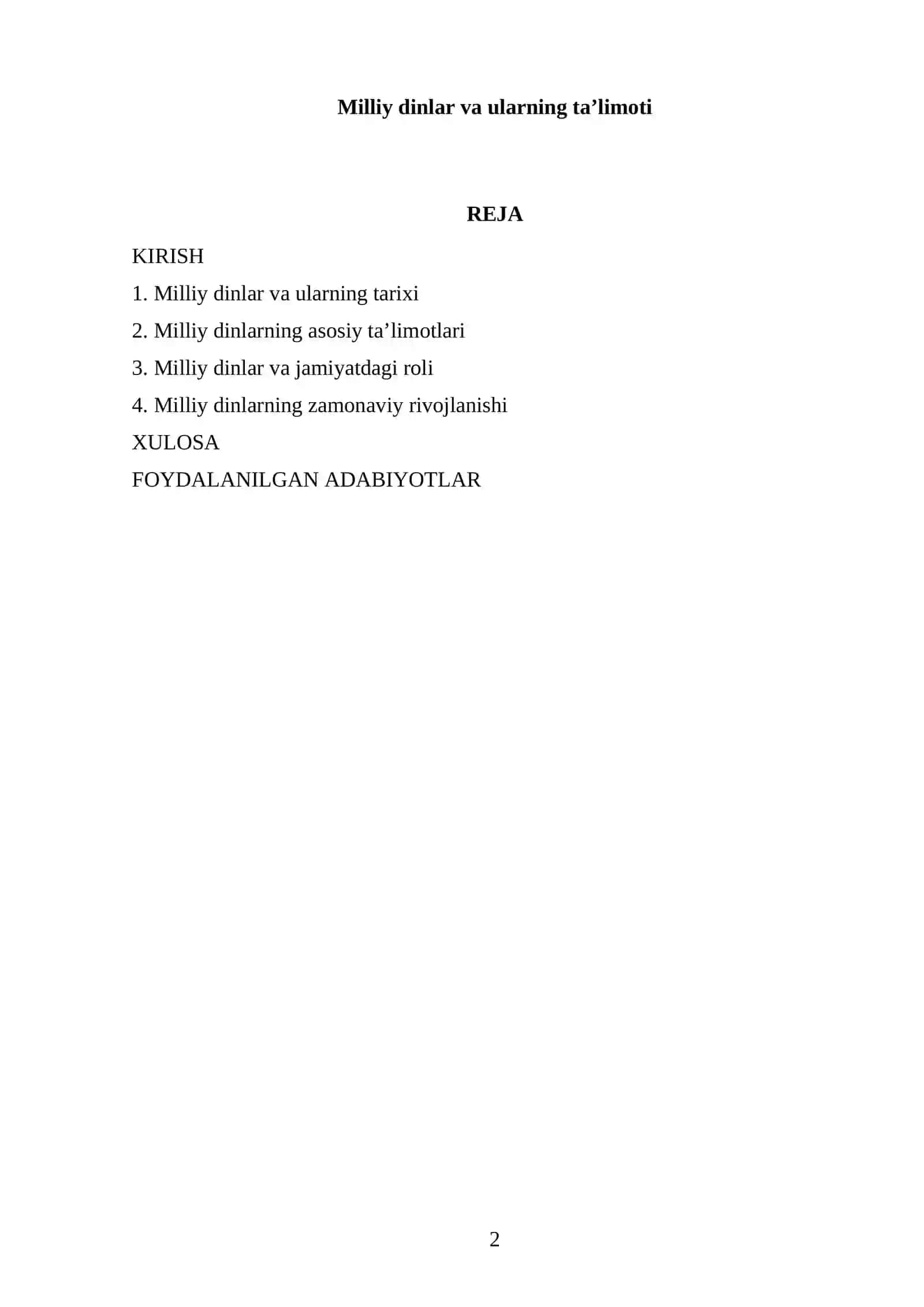 Milliy dinlar va ularning taʼlimoti 2