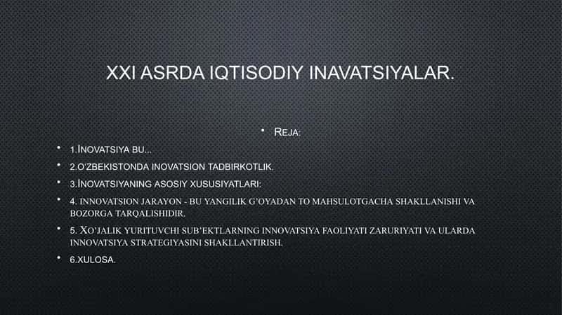 XXI asrda iqtisodiy inavatsiyalar 2