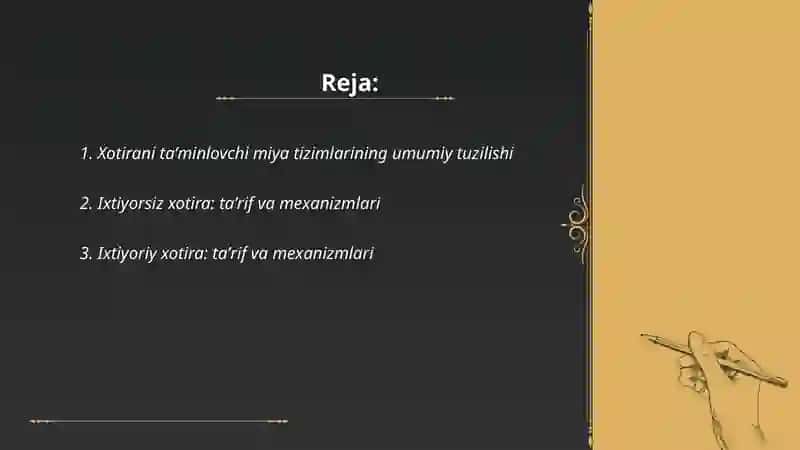 Xotirani taʼminlovchi miya tizimlari ixtiyorsiz ixtiyoriy xotira.obrazli xotira 2