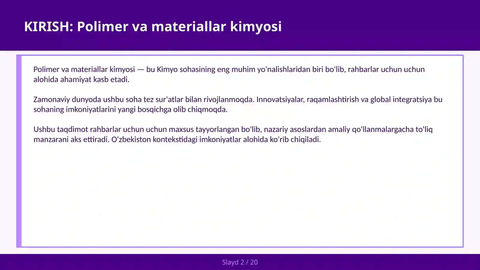 "POLIMER VA MATERIALLAR KIMYOSI" 2