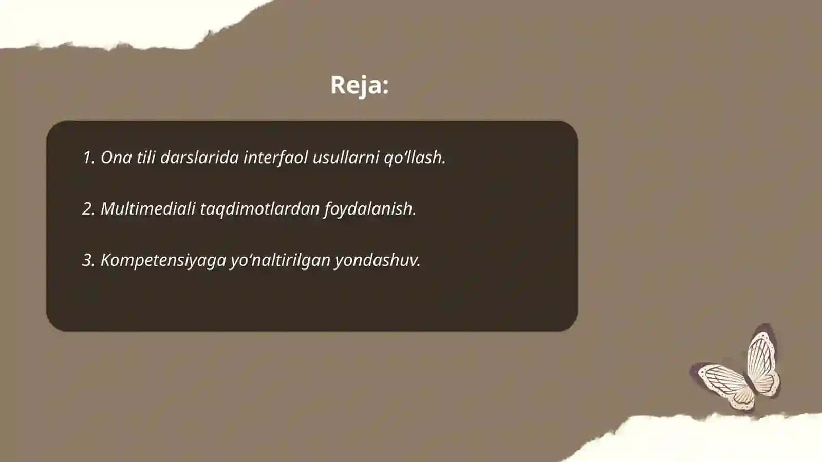 Ona tili darslarini tashkil etishda pedagogik texnologiyalarni qoʻllash yuzasidan taqdimot tayyorlash 2