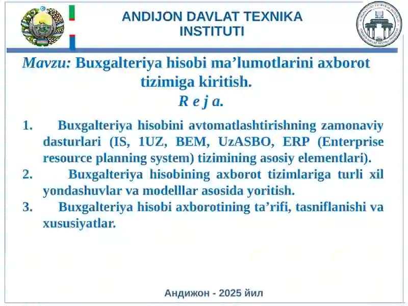 Buxgalteriya hisobi ma’lumotlarini axborot tizimiga kiritish 2