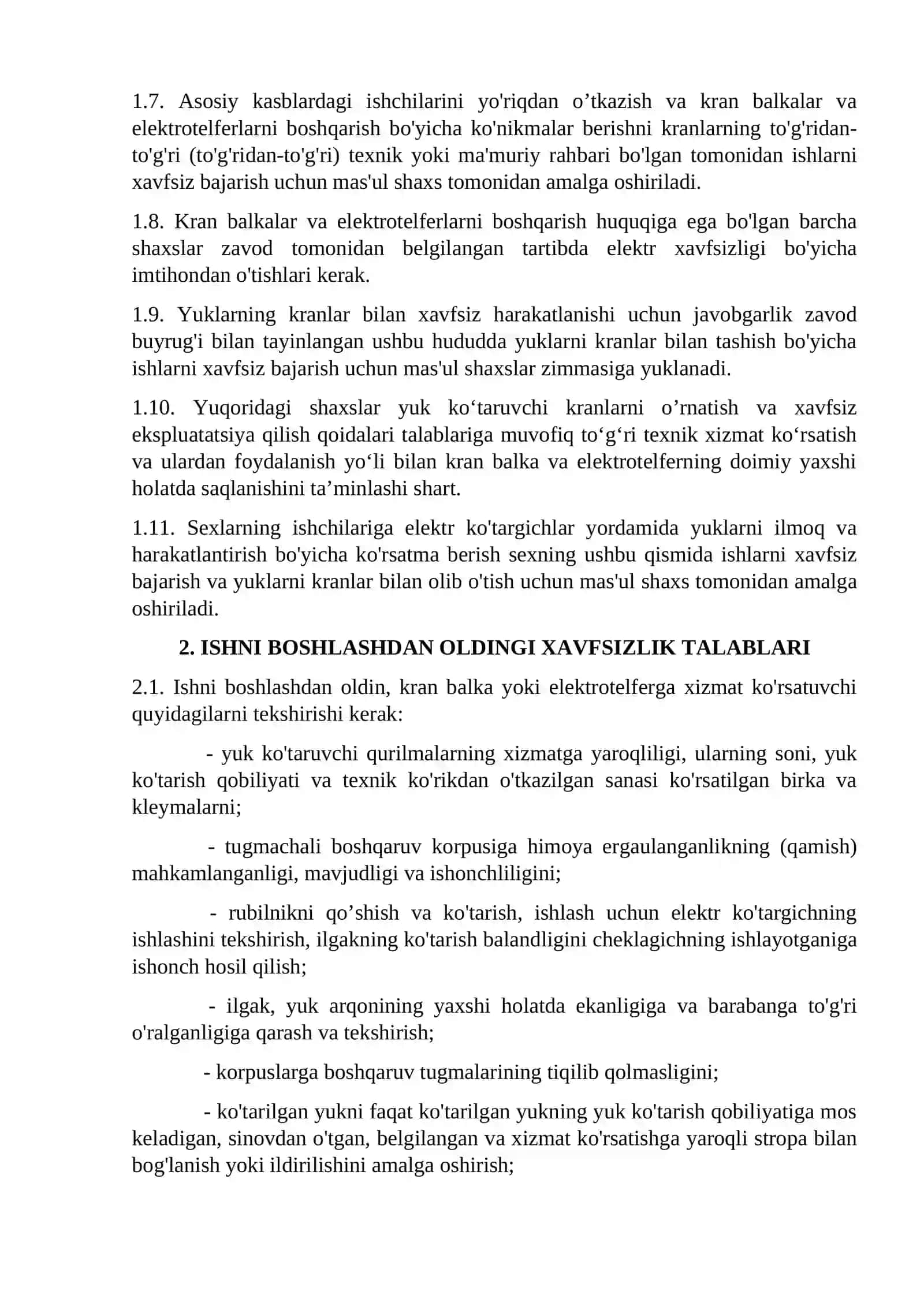 Fabrikalarda kranlar xizmati uskunalarda xavfsizlik qoidalari 2