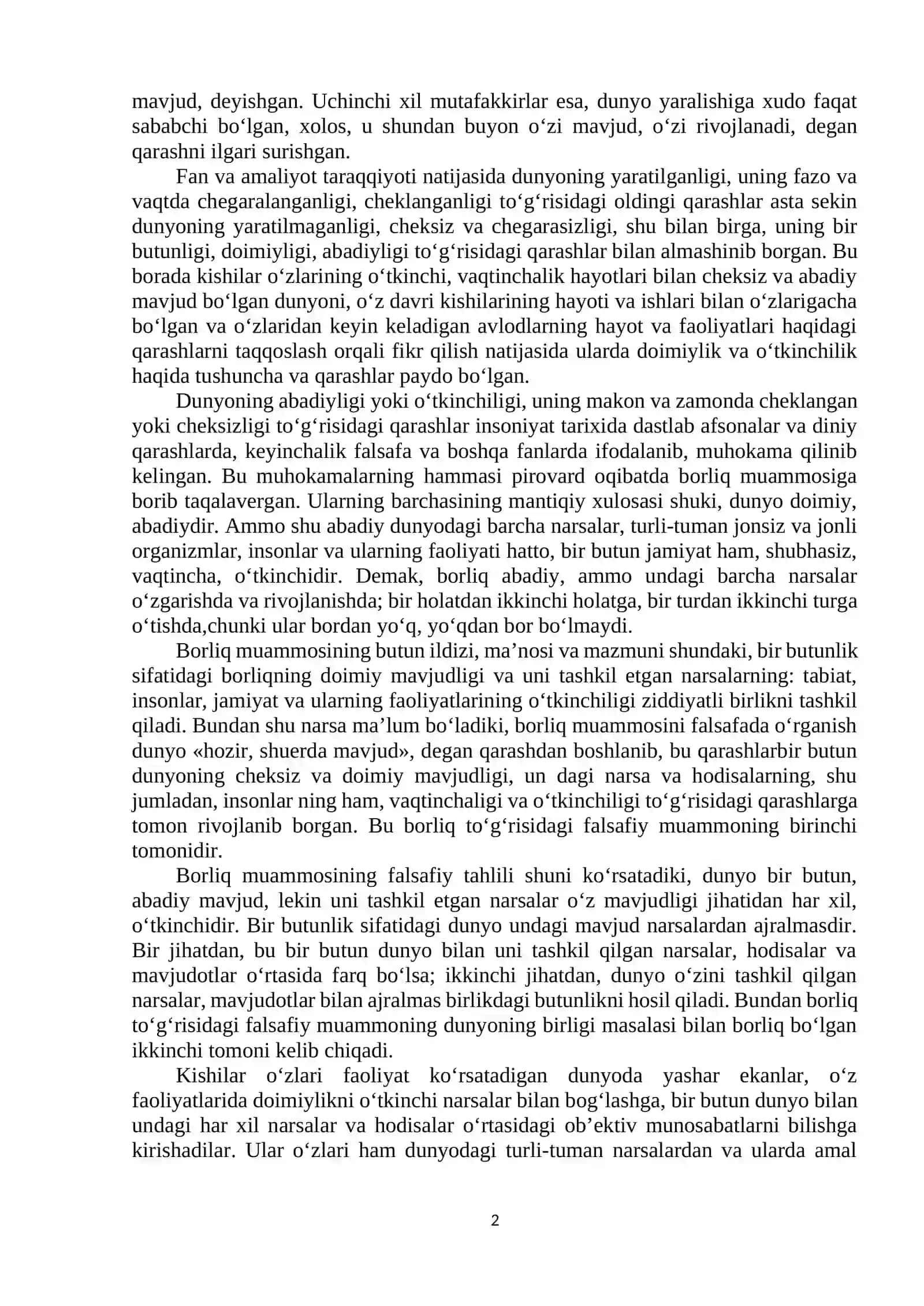 Borliq falsafasi (Ontologiya). Rivojlanish falsafasi 2
