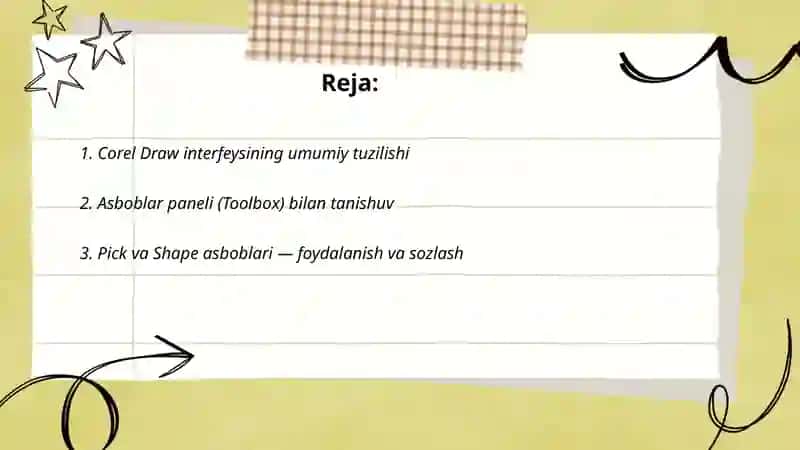 Corel Draw dasturi interfeysi va uskunalar paneli 2