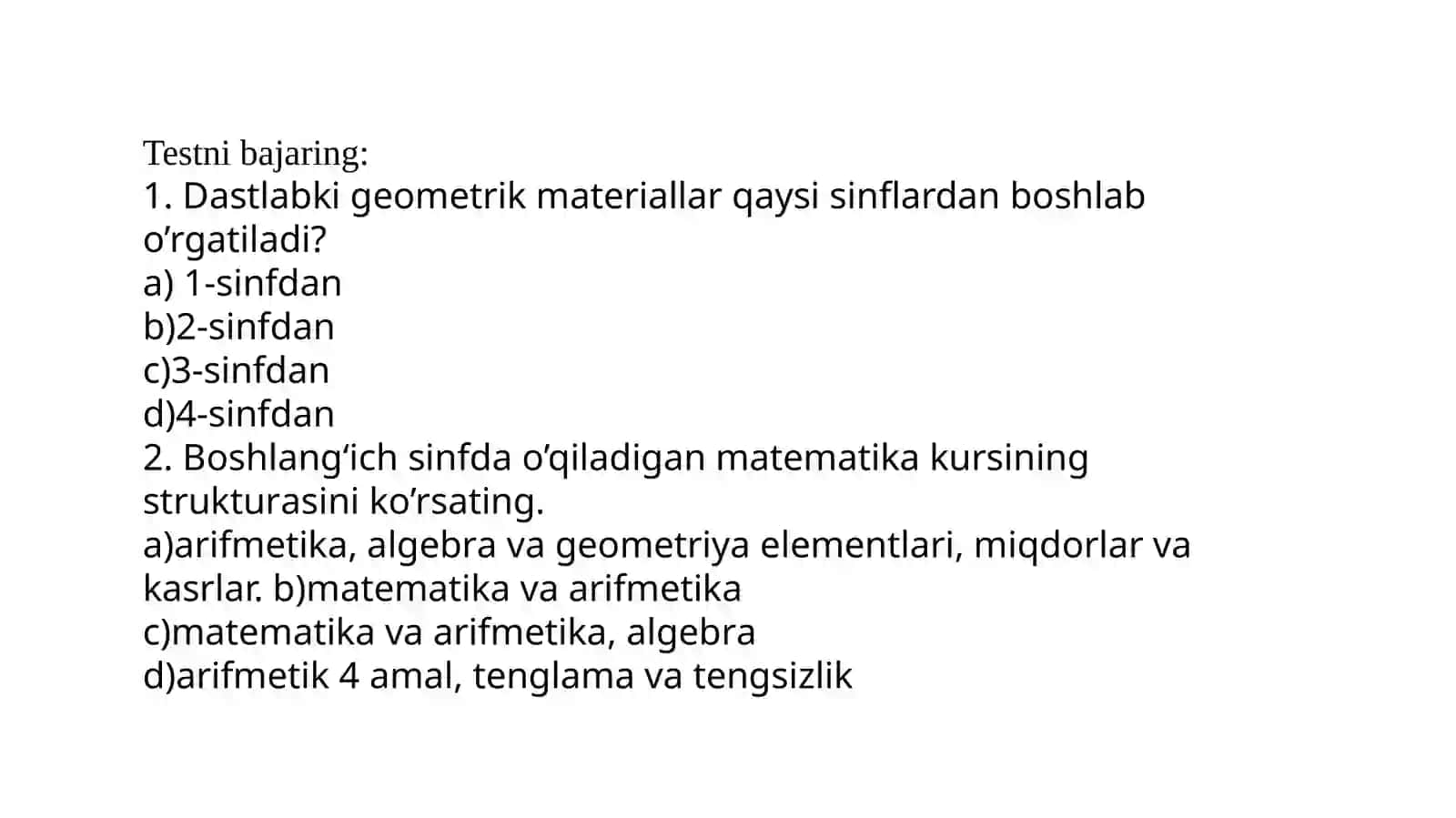 Boshlangʻich sinflarda nomanfiy butun sonlarni nomerlashga oʻrgatish metodikasining umumiy masalalari.10 va 100 ichida nomanfiy butun sonlarni nomerlashga oʻrgatish metodikasi 2