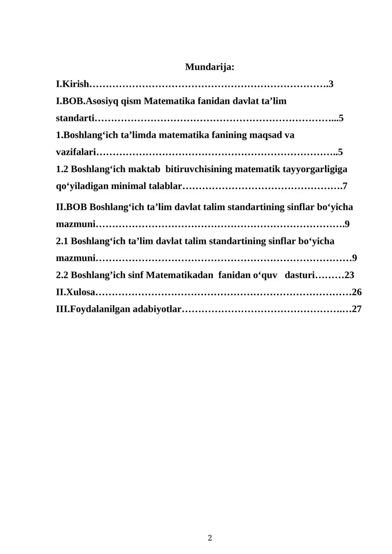 Boshlang’ich maktab bitiruvchilarini matematikadan Davlat ta’lim standarti malaka talablari asosida o’qitish 2