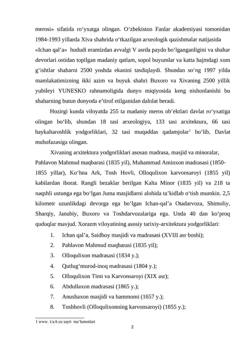 O‘ZBEKISTONNING TARIXIY-ARXITEKTURA YODGORLIKLARI EKSKURSIYA XIZMATI 2