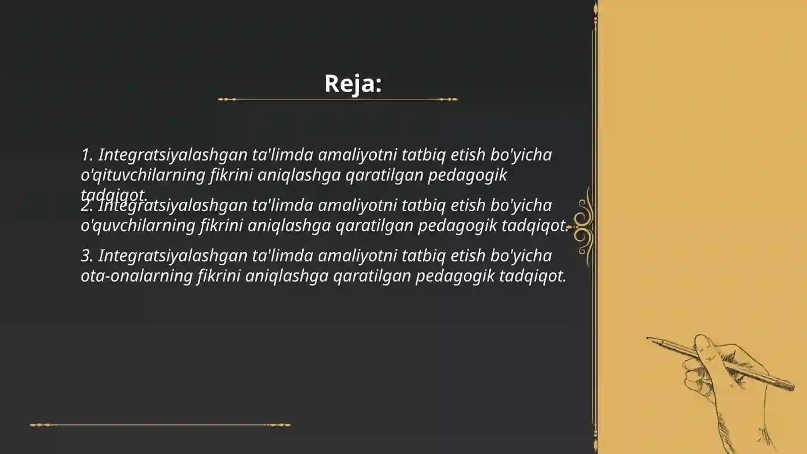 Integratasiyalashgan talimda amaliyotga tatbiq etw boyicha turli guruhlarga mansub respondentlarning fikrlashini aniqlawga qaratilgan pedogogik tatqiqotlar 2