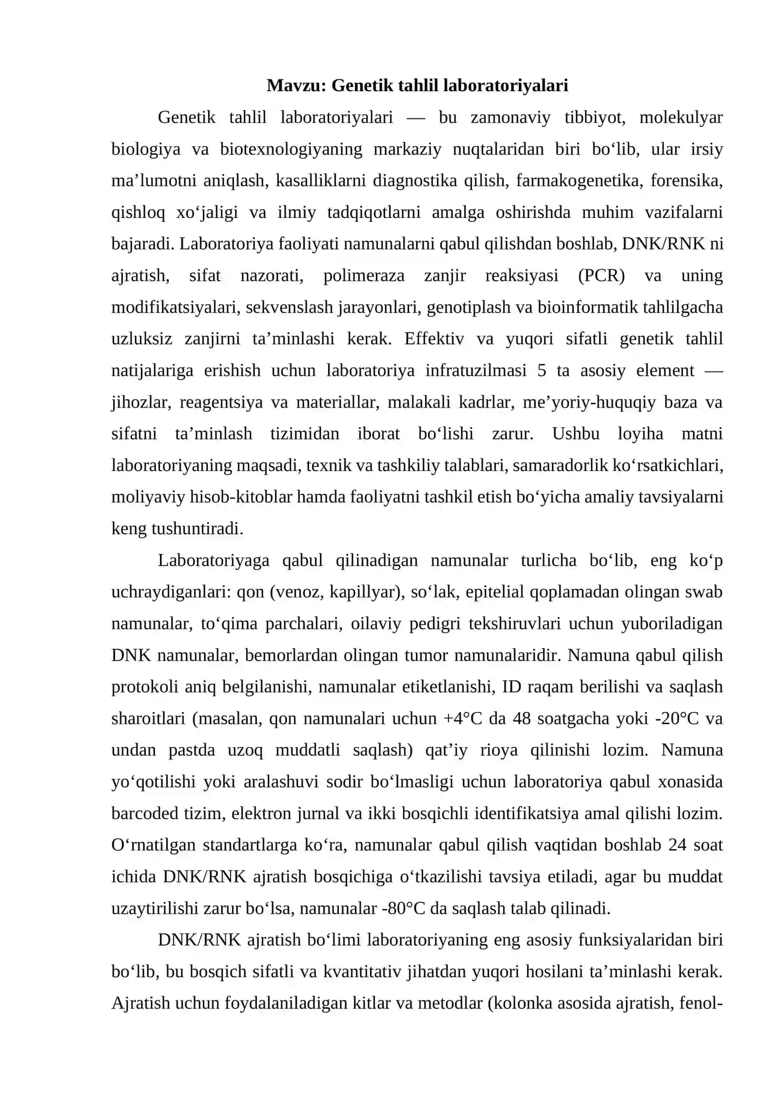 Genetik tahlil laboratoriyalari loyiha ishi 2
