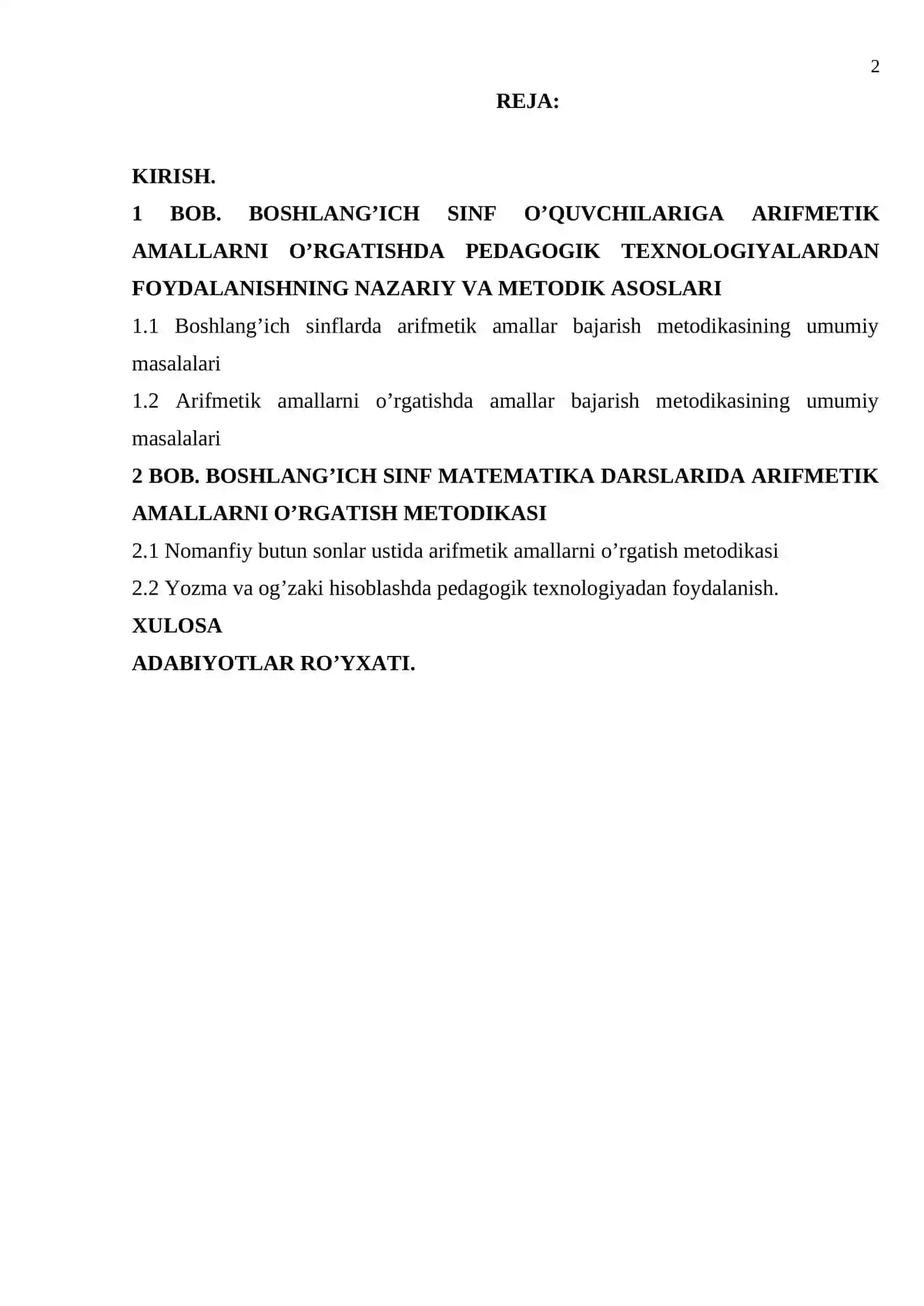 BOSHLANG’ICH SINF MATEMATIKA DARSLARIDA ARIFMETIK AMALLARNI O’RGATISH METODIKASI 2