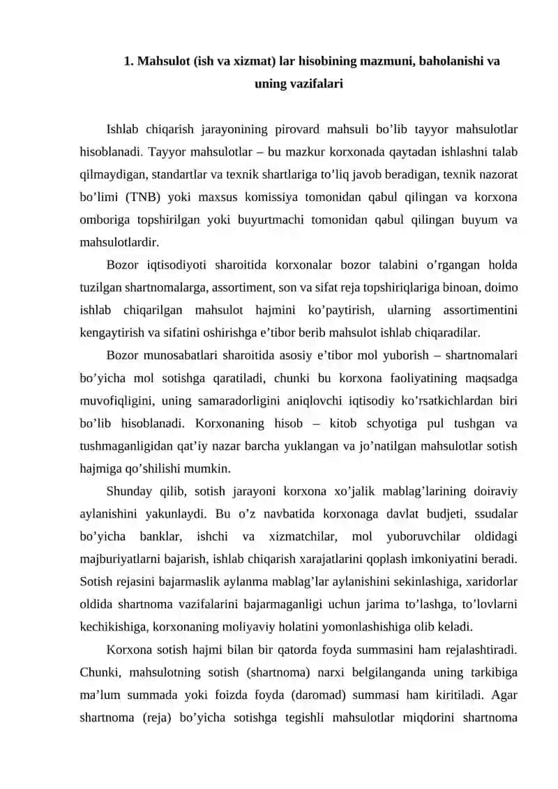 Byudjet tashkilotlarida tovar (ish, xizmat) lar ishlab chiqarish va sotish hisobi 2