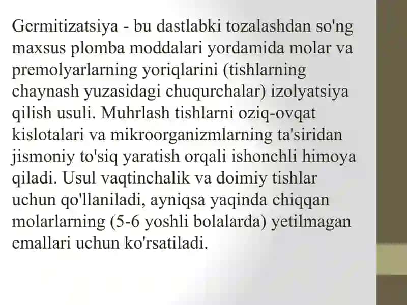 Bolalarda kariyes profilaktikasida fissuralarni muhrlash va ularning ahamiyati. 2