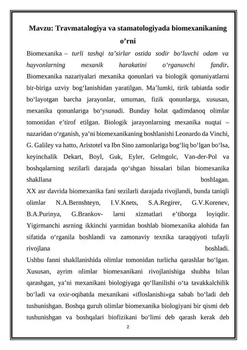 Travmatologiya va stomatologiyada biomexanikaning o‘rni 2