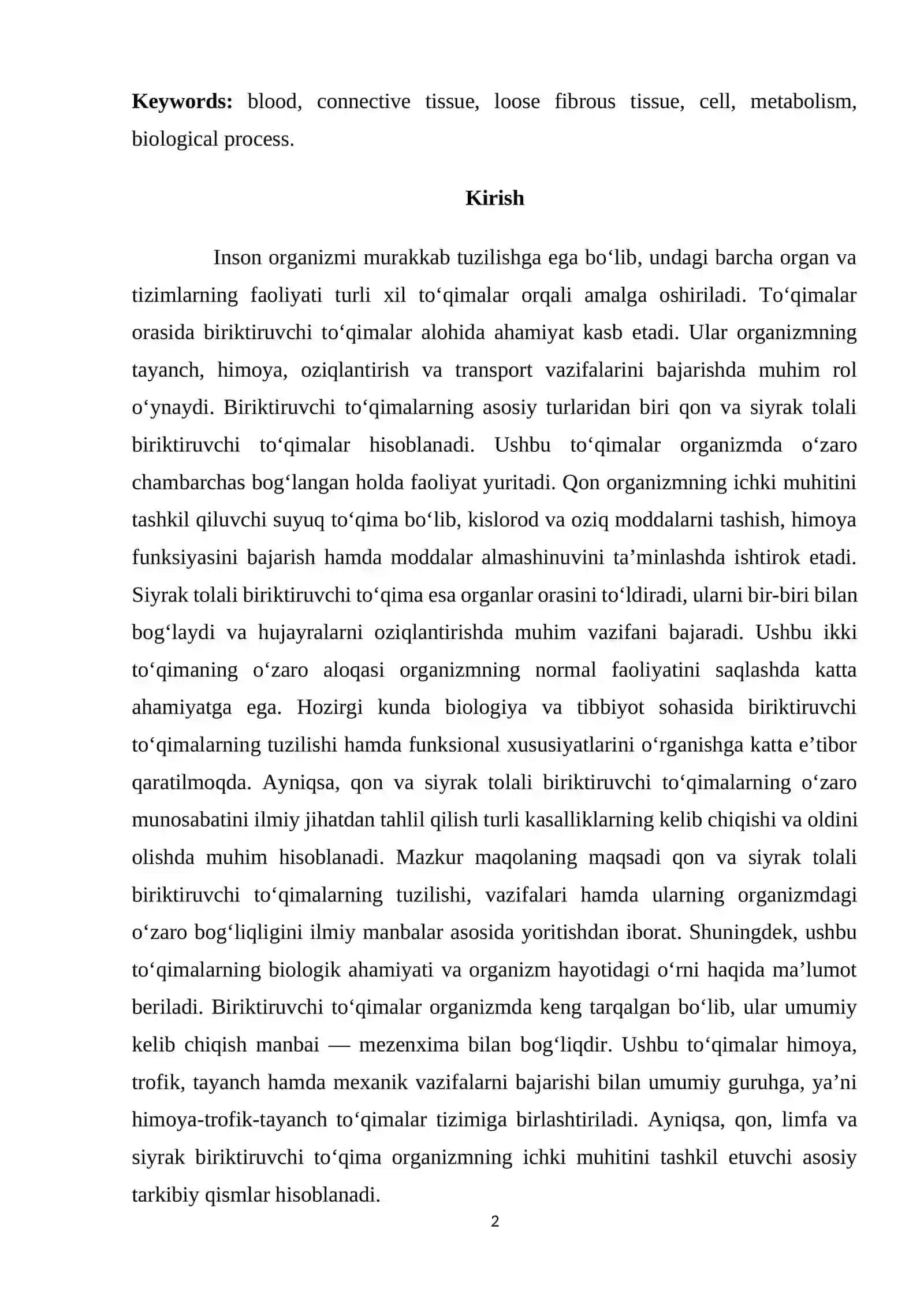 Qon va siyrak tolali biriktiruvchi to‘qimalarning o‘zaro munosabati 2