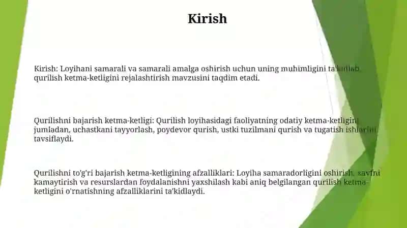 Ishlarni Bajarish Va Binoni Barpo Etish Ketma Ketligi 2