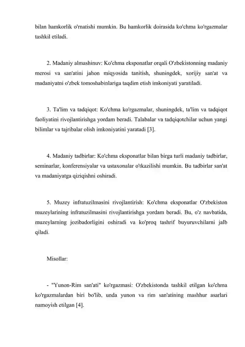 Jahonning mashhur muzeylari ko'chma eksponatlarining O'zbekistonda tashkil etilishi 2