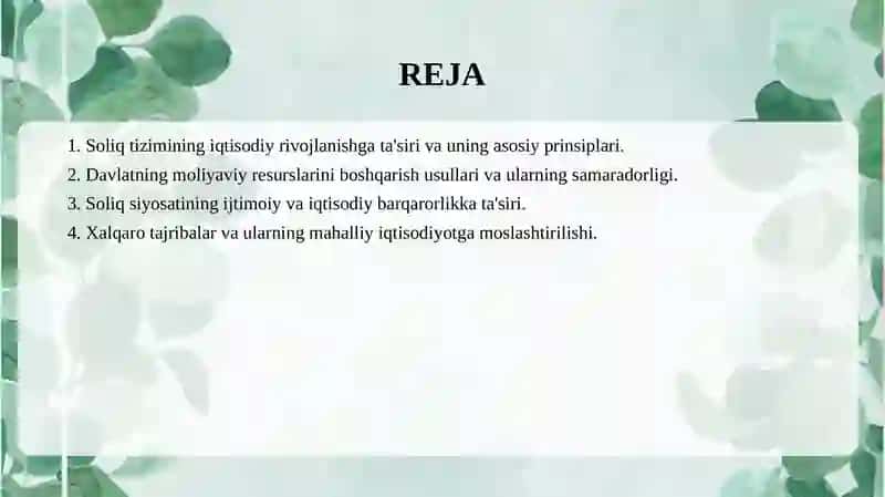 SOLIQLARNING MAKROIQTISODIY MOHIYATI VA SOLIQ SIYOSATI 2