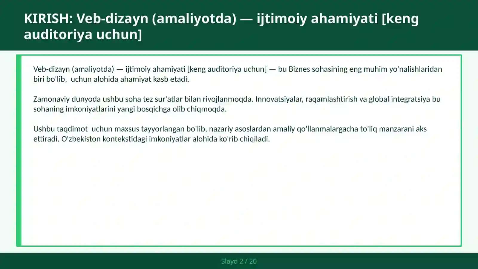 VEB-DIZAYN (AMALIYOTDA) — IJTIMOIY AHAMIYATI [KENG AUDITORIYA UCHUN] 2