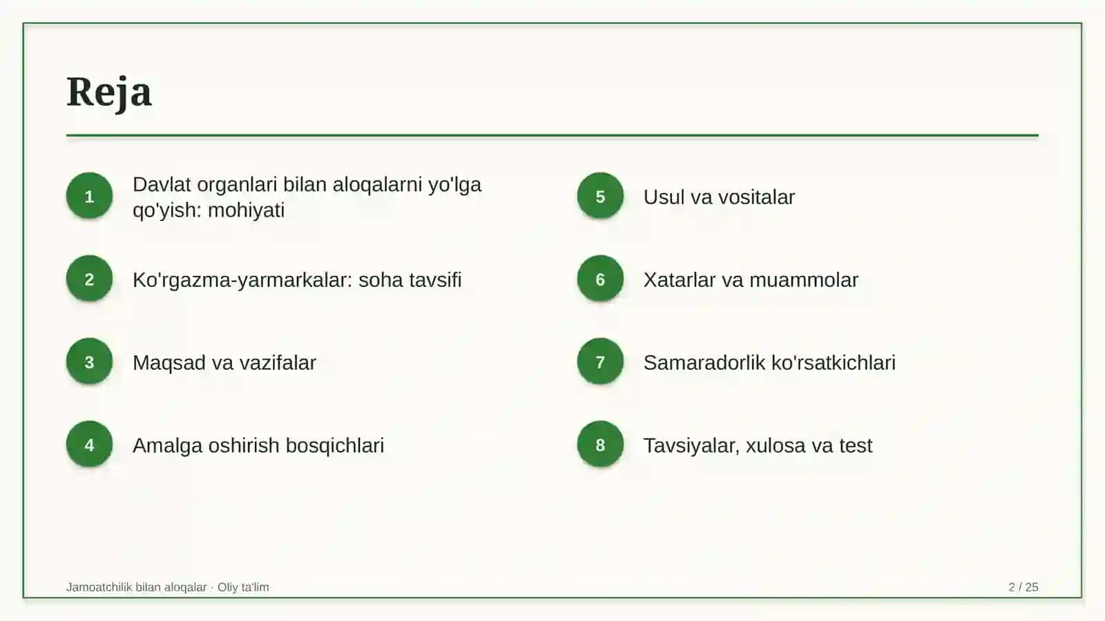 Ko'rgazma-yarmarkalarda davlat organlari bilan aloqalarni yo'lga qo'yish 2