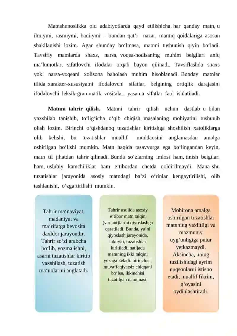 MATNNING TAHLILI VA TAHRIRI. O‘ZBEKISTON – YAGONA VATAN 2