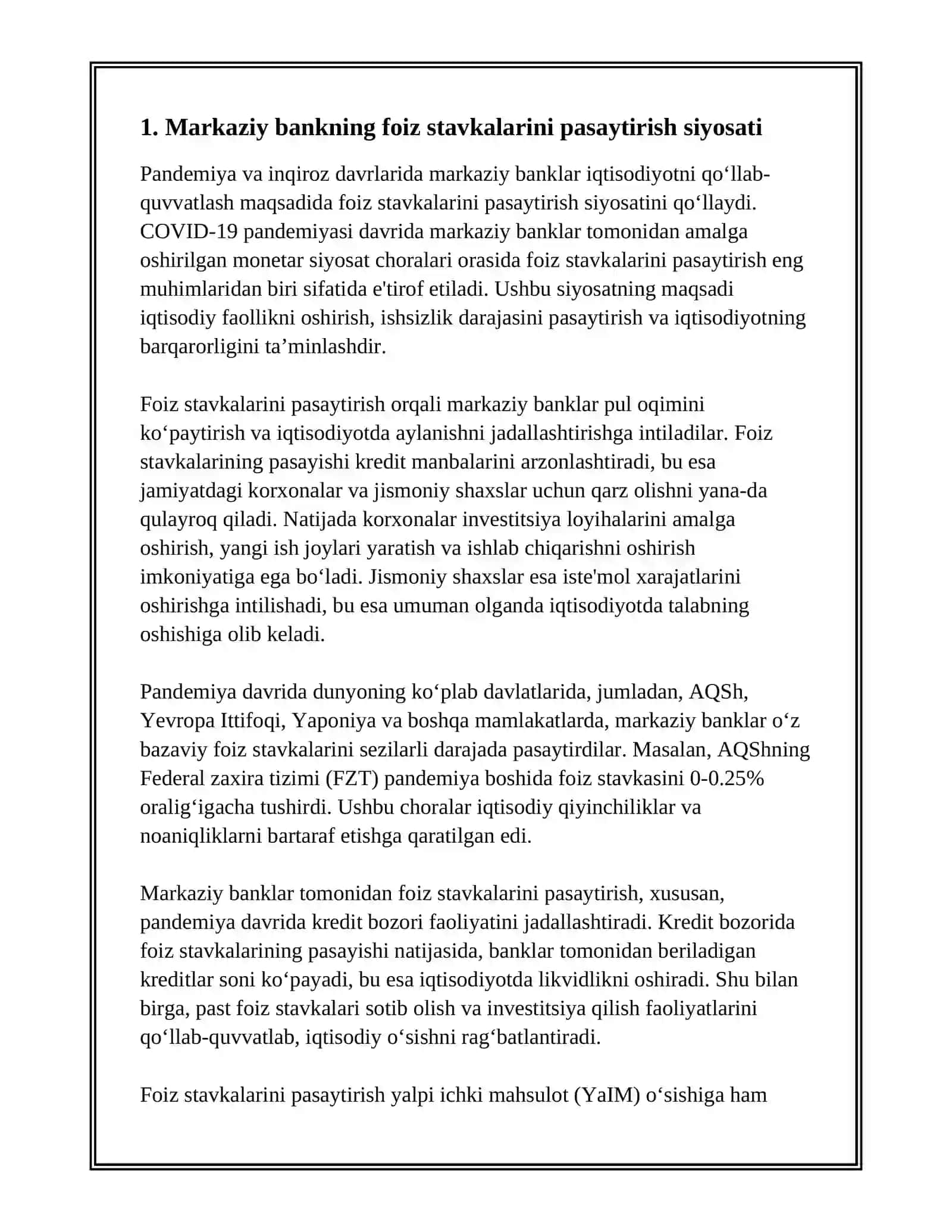 PANDEMIYA VA INQIROZ DAVRLARIDA MONETAR SIYOSAT CHORALARI 2