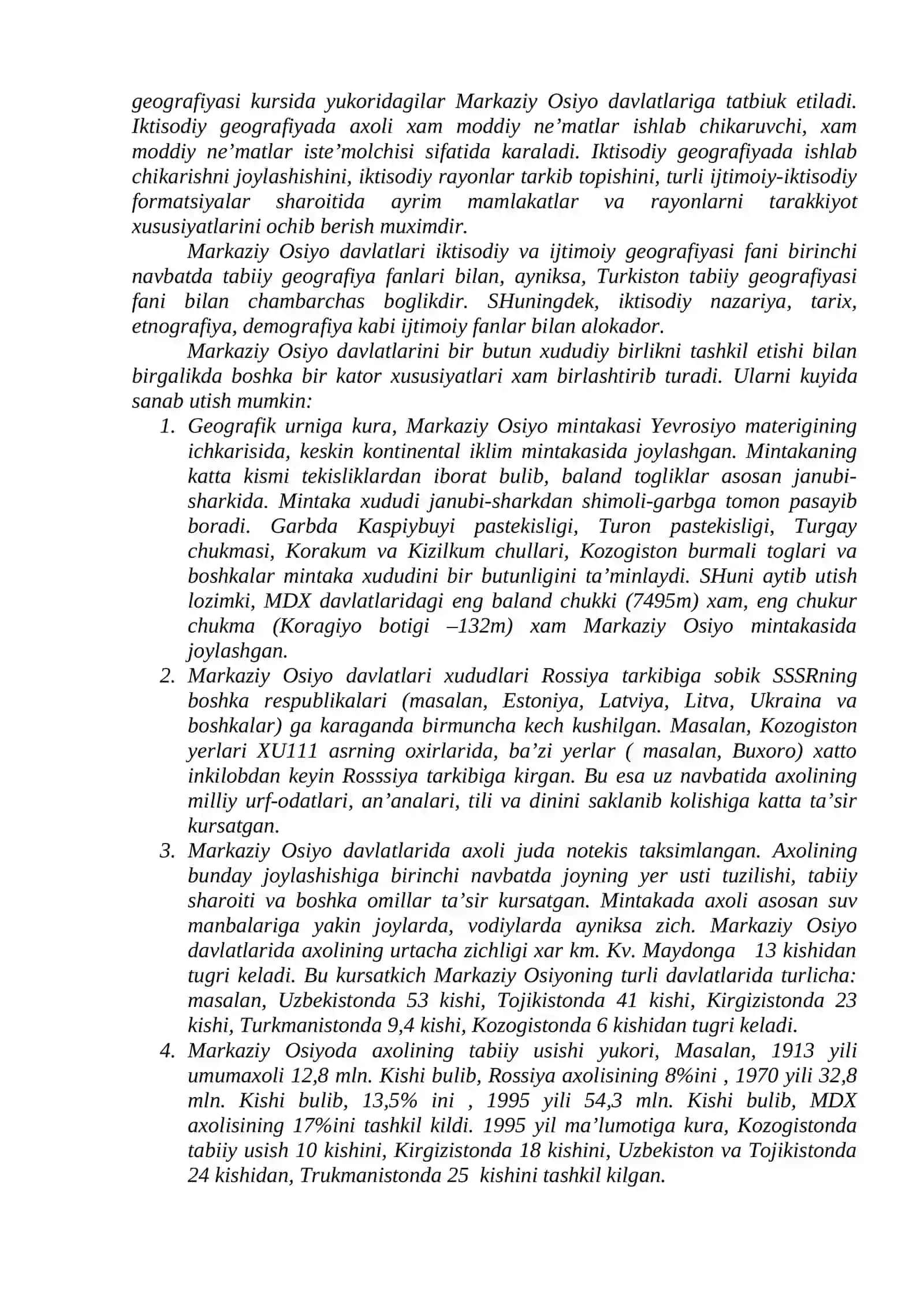 MARKAZIY OSIYo DAVLATLARI IKTISODIY VA IJTIMOIY GYeOGRAFIYaSI 2