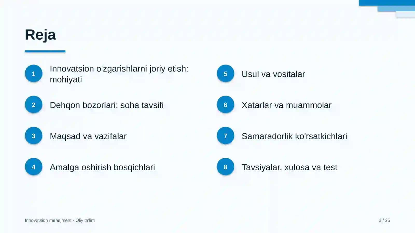 Innovatsion Menejment · Oliy Ta'limga yo'naltirish 2