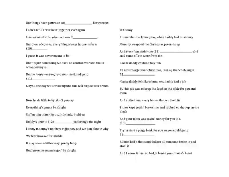 Song Lyrics Exercise: Fill in the Blanks 2