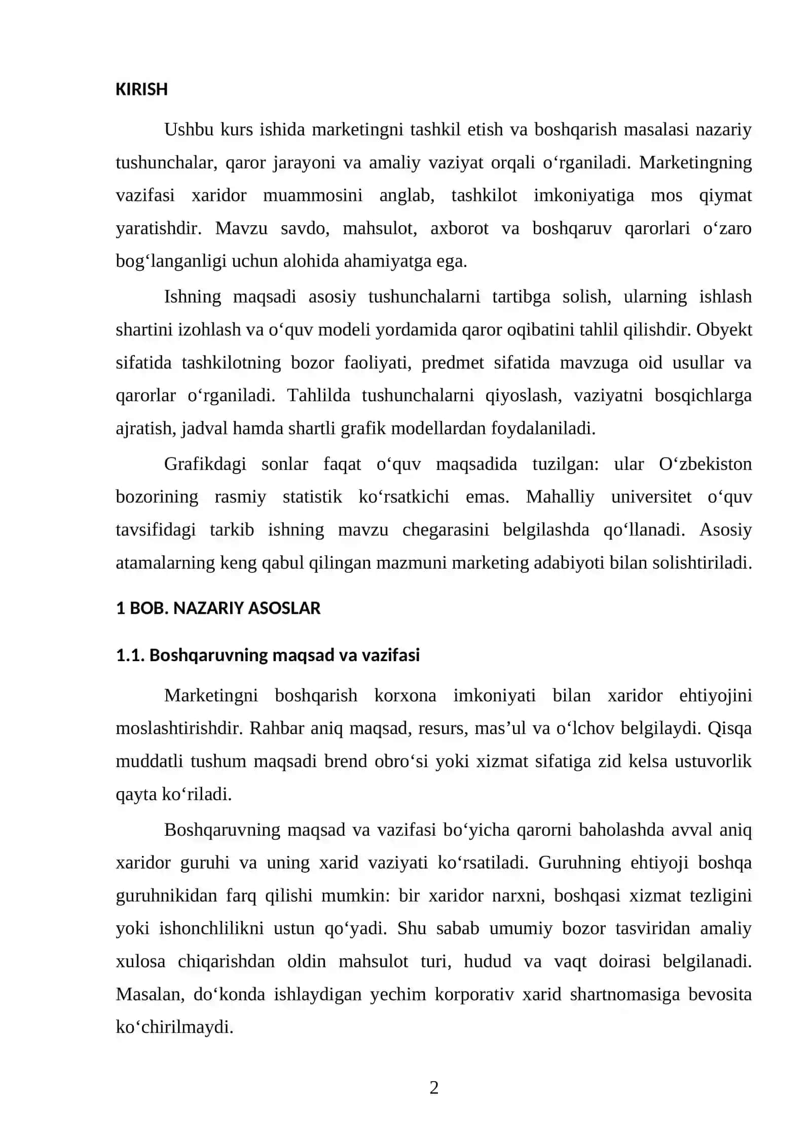 Marketingni tashkil etish va boshqarish 2