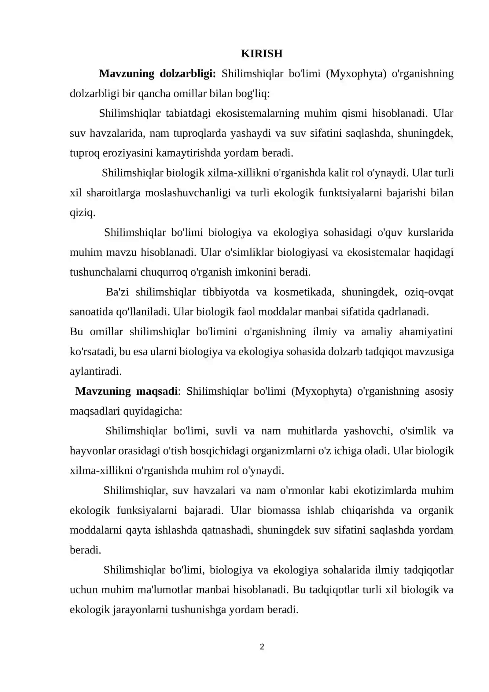 Shilimshiqlar bo'limi 2
