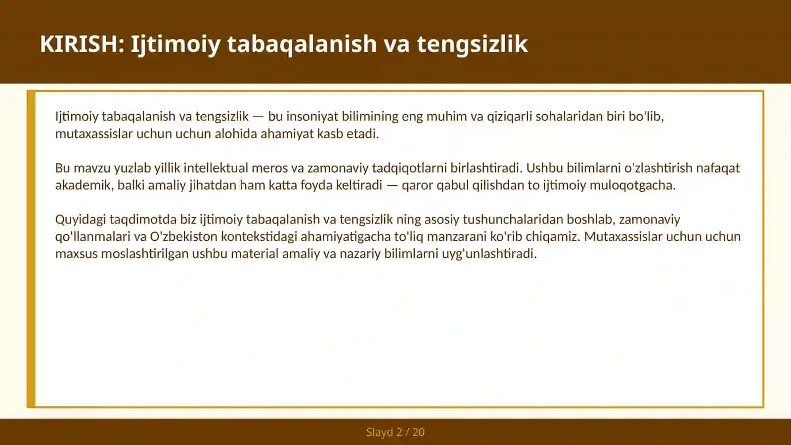 Ijtimoiy tabaqalanish va tengsizlik 2