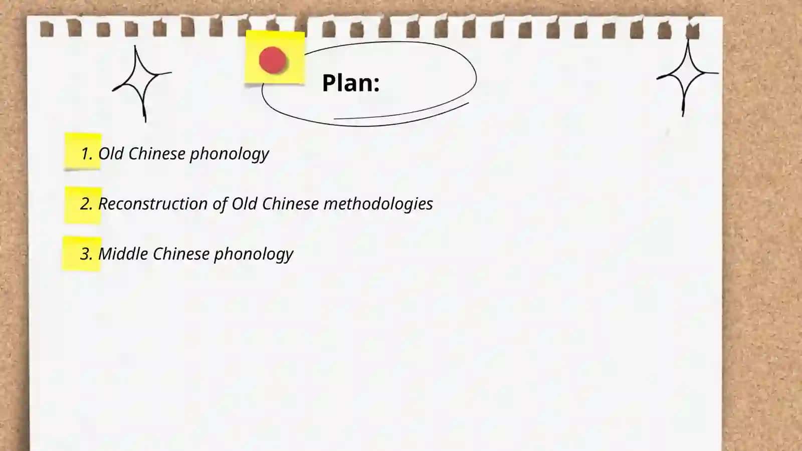 Plan: Old Chinese phonology 2