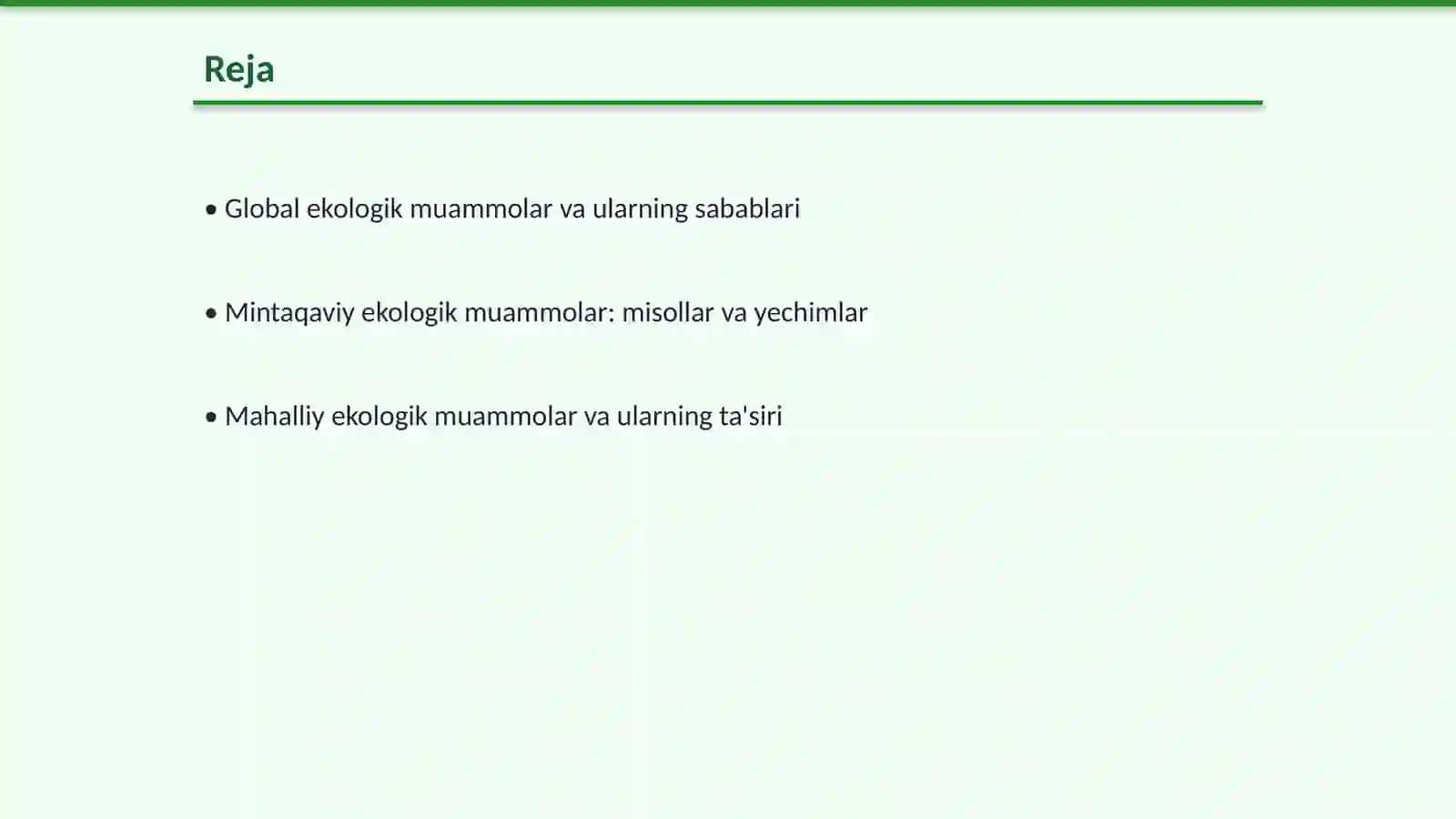 Global, mintaqaviy hamda mahalliy miqyosdagi ekologik muammolar 2