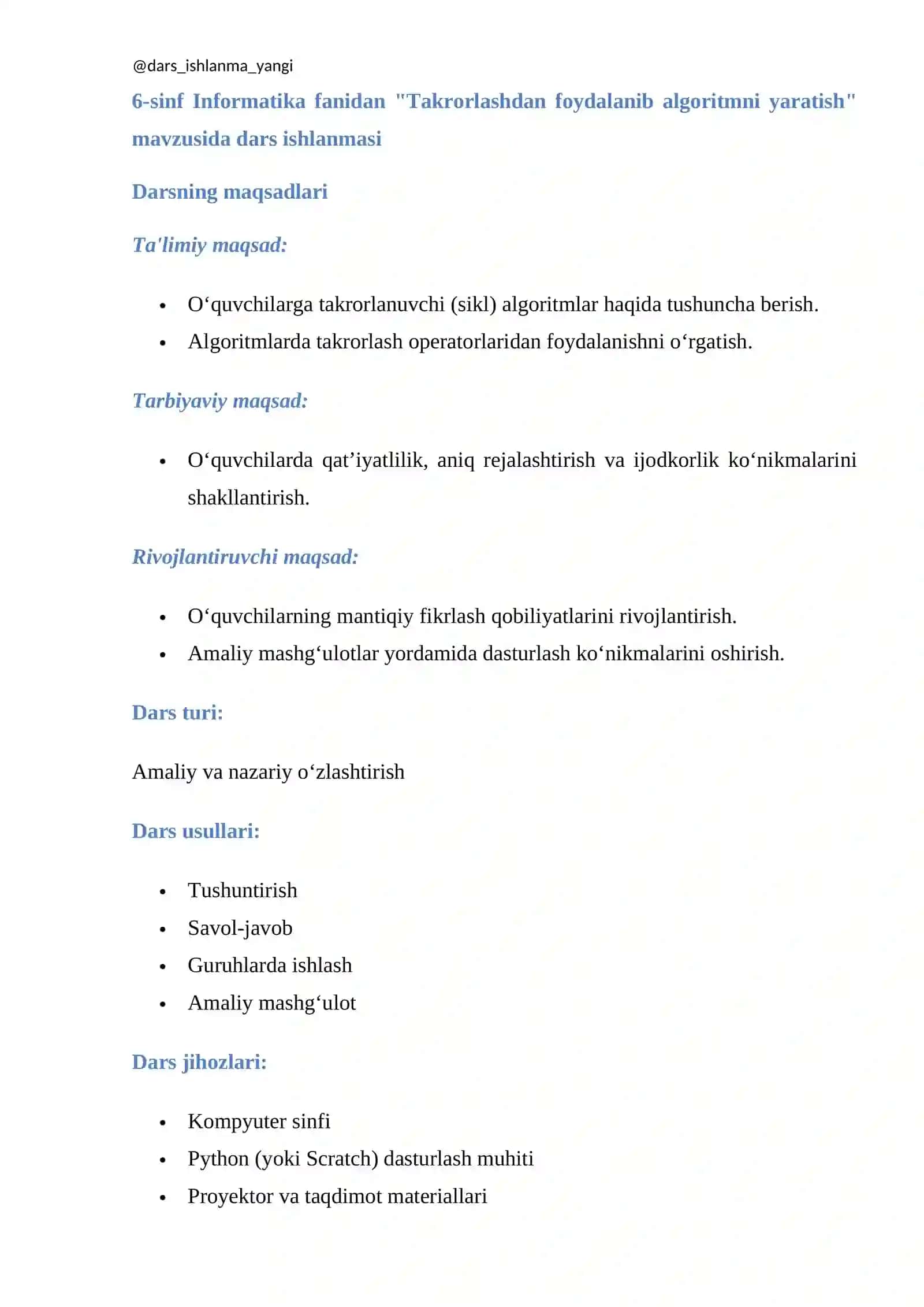 Takrorlashdan foydalanib algoritmni yaratish 2