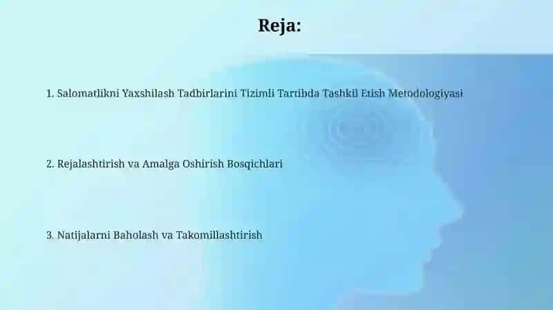 Salomatlikni Yaxshilash Tadbirlarini Tizimli Tartibda Tashkil Etish Metodologiyasi 2