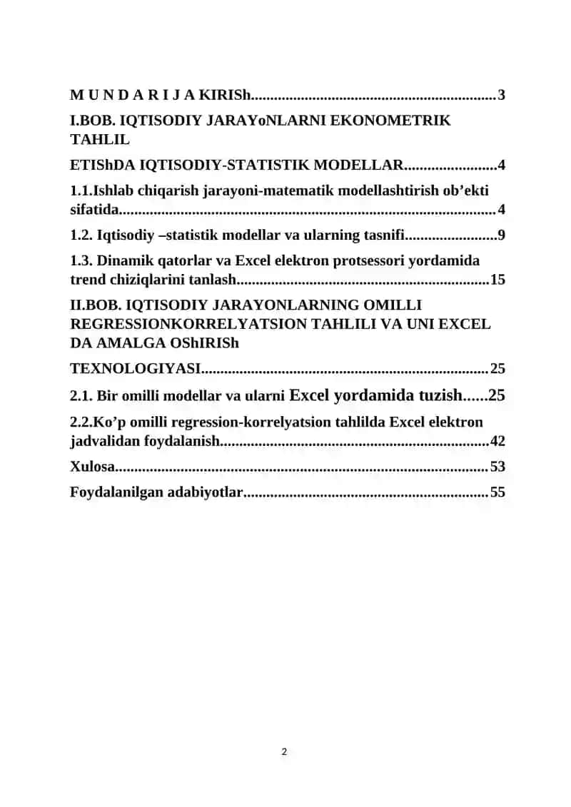 Bir omilli modellar va ularni Excel yordamida tuzish 2