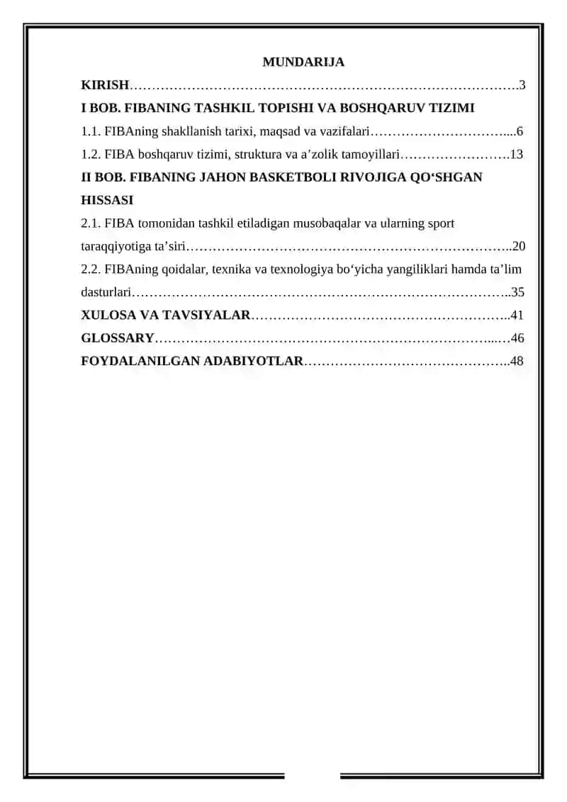 Xalqaro basketbol federatsiyasi (FIBA) faoliyati va uning sport taraqqiyotiga qo'shgan hissasi 2